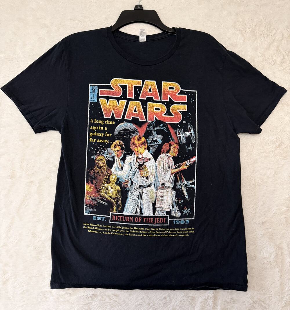 Star Wars Return of the Jedi Graphic T-Shirt Mens Large Black Comic Cover Tee
